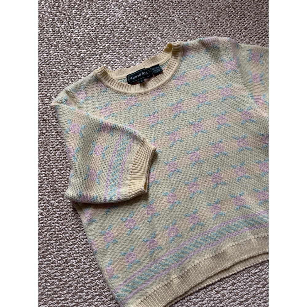 Cottagecore Butter Yellow Floral Short Sleeve Sweater Country Granny S